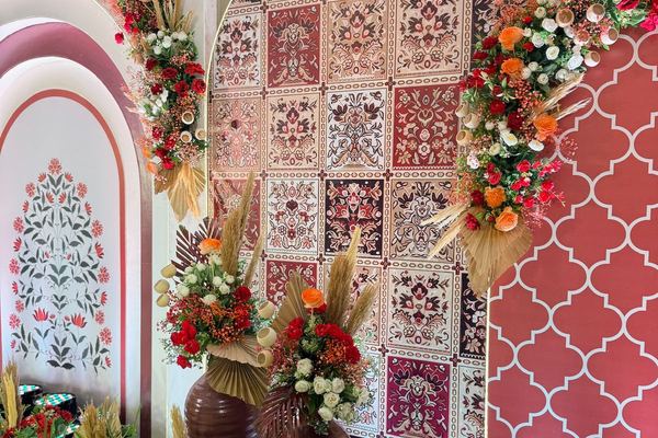 Blockprint arch backdrop at Siddharth Banquets, Andheri West Mumbai