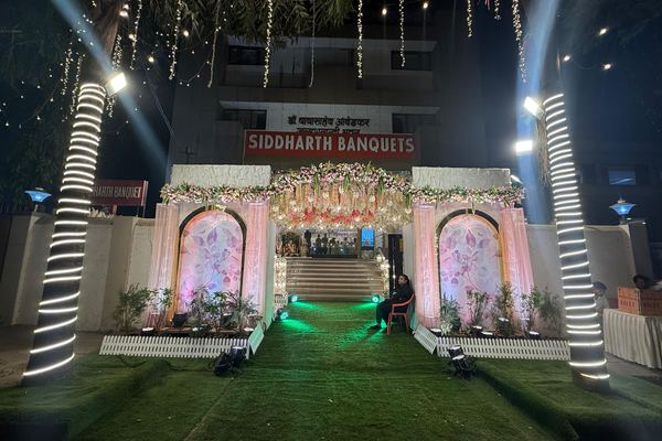 Blue hour entrance at Siddharth Banquets, Andheri West Mumbai