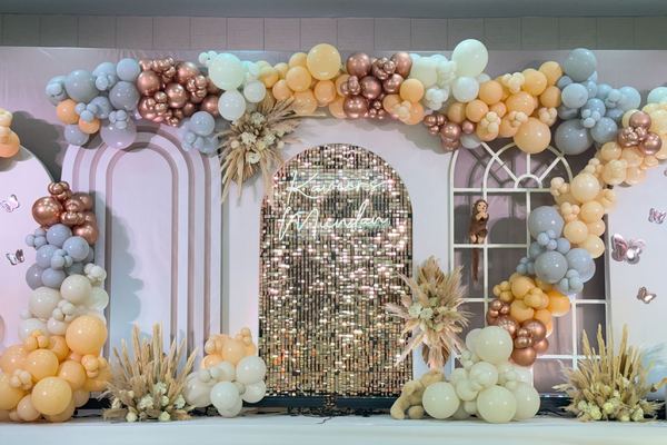 Boho balloon arch sequin at Siddharth Banquets, Andheri West Mumbai