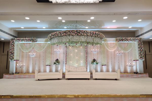 Draped crystal stage at Siddharth Banquets, Andheri West Mumbai