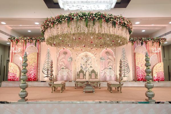 Grand floral canopy mandap at Siddharth Banquets