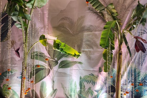 Haldi banana leaf decor at Siddharth Banquets, Andheri West Mumbai