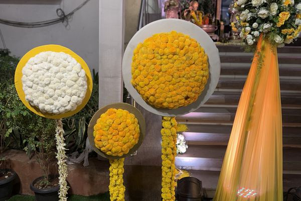 Marigold yellow setup at Siddharth Banquets