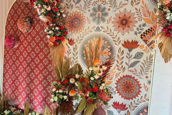 Terracotta floral backdrop at Siddharth Banquets, Andheri West Mumbai