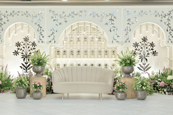 White green floral backdrop at Siddharth Banquets, Andheri West Mumbai